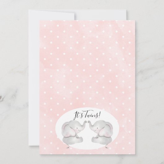 ピンクのフローラリースゾウ双子の赤ちゃんシャワー 招待状 (裏面)