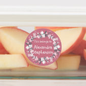 ピンクのフローラリースベビーガール子供の名前の防水 ラベル (貼付)