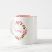 ピンクのフローラリース母の日の贈り物ママ ツートーンマグカップ (正面左)