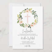 ピンクのフローラリース確認 招待状 (正面)