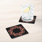 ピンクのフローラリース | の結婚紙コースター スクエアペーパーコースター (インサイチュ)