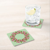 ピンクのフローラリース | の結婚紙コースター スクエアペーパーコースター (インサイチュ)