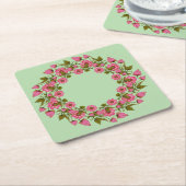ピンクのフローラリース | の結婚紙コースター スクエアペーパーコースター (アングル)