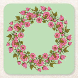 ピンクのフローラリース | の結婚紙コースター スクエアペーパーコースター