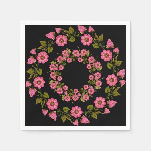 ピンクのフローラリース | の結婚紙ナプキン スタンダードカクテルナプキン (正面)