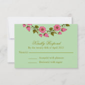 ピンクのフローラリース | ウェディングRSVP 出欠カード (正面)