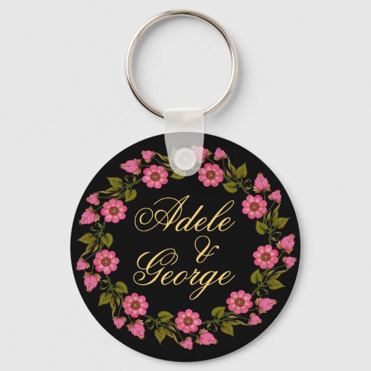 ピンクのフローラリース |キーチ結婚ェイン キーホルダー (正面)