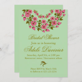 ピンクのフローラリース |ブライダルシャワーの招待 招待状