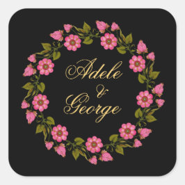 ピンクのフローラリース | 結婚式の引き出物シールN スクエアシール