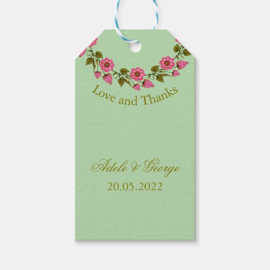 ピンクのフローラリース |結婚様のギフトラベル ギフトタグ (正面)