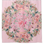 ピンクのフローラリース、美しいアートワーク シャワーカーテン (正面)