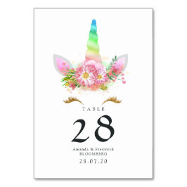 ピンクのフローラレインボーユニコーンベビーシャワー テーブルナンバー
