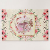 ピンクのフローラレディ、春アートワーク ジグソーパズル (横)