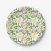 ピンクのフローラレモンのパターン ペーパープレート (正面)