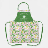 ピンクのフローラレモン柑橘類クイーンオブザキッチン エプロン (正面)