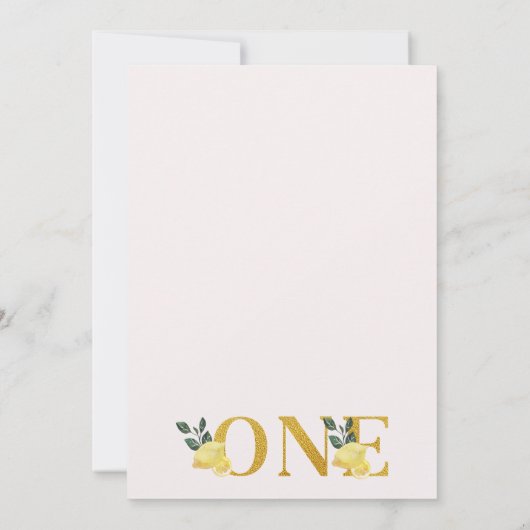 ピンクのフローラレモン私たちのメインスクイーズ1歳の誕生日 招待状 (裏面)