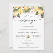 ピンクのフローラレモン私たちのメイン絞り1日の誕生日 招待状 (正面)