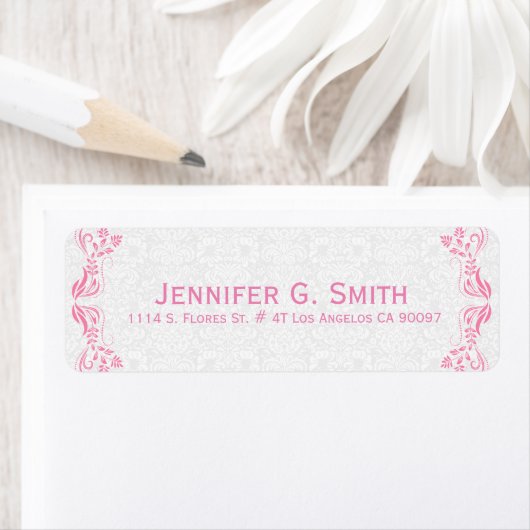 ピンクのフローラレースフレーム白いマスクの背景 ラベル (インサイチュ)