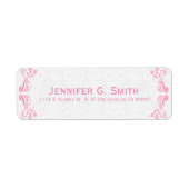 ピンクのフローラレースフレーム白いマスクの背景 ラベル (正面)