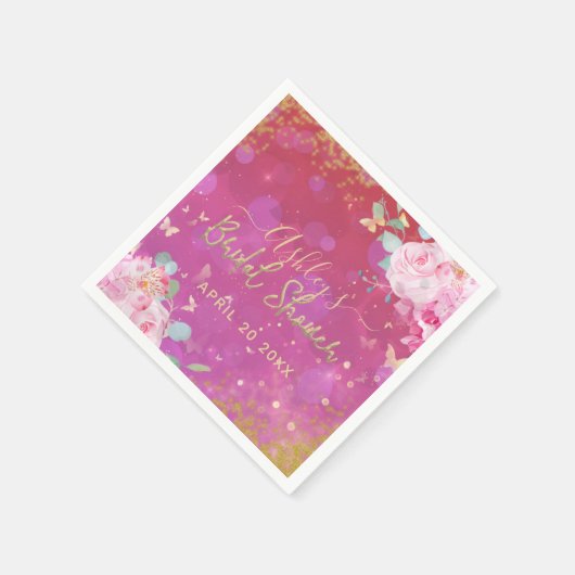 ピンクのフローラロファンシーンチエレガントックブライダルシャワー スタンダードカクテルナプキン (角)