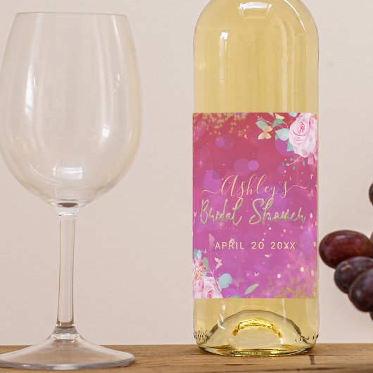 ピンクのフローラロファンシーンチエレガントックブライダルシャワー ワインラベル