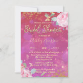 ピンクのフローラロファンシーンチエレガントックブライダルシャワー 招待状 (正面)