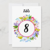 ピンクのフローラロマン結婚ティックのテーブル番号 招待状 (正面)