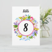 ピンクのフローラロマン結婚ティックのテーブル番号 招待状 (スタンド正面)