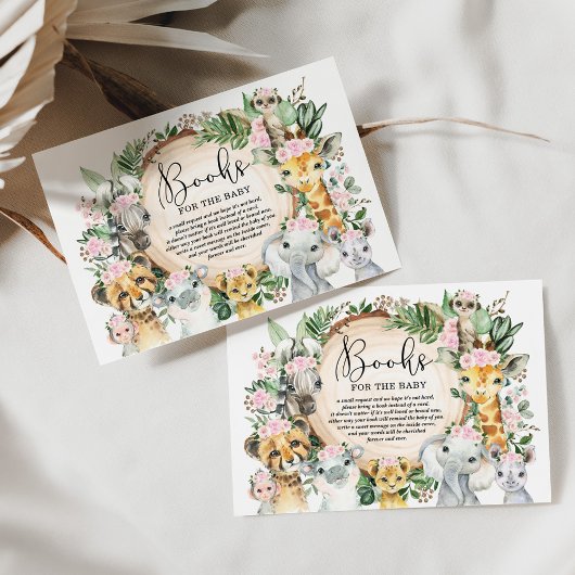 ピンクのフローラワイルドジャングルサファリの赤ちゃん女の子のための本 エンクロージャーカード