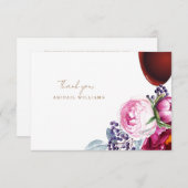 ピンクのフローラワインシャワーメッセージサンキュー サンキューカード (正面/裏面)
