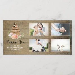 ピンクのフローラワインバレル素朴ありがとうござ結婚う サンキューカード