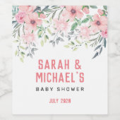 ピンクのフローラワインラベル、誕生プレゼント ワインラベル (シングルラベル)