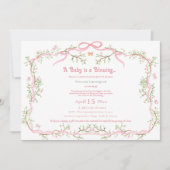 ピンクのフローラヴィンテージエレガントベビーシャワー 招待状 (正面)