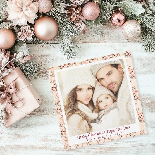 ピンクのフローラヴィンテージカスタマイズ可能フラット シーズンカード