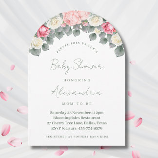 ピンクのフローラヴィンテージガーデンバラベビーシャワー 招待状