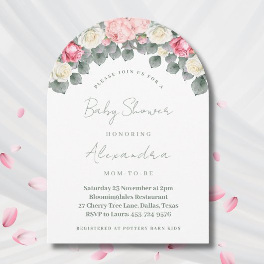 ピンクのフローラヴィンテージガーデンバラベビーシャワー 招待状