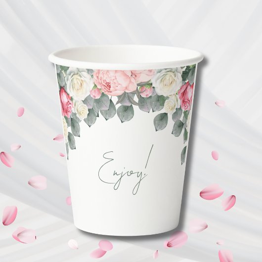 ピンクのフローラヴィンテージガーデンバラベビーシャワー 紙コップ