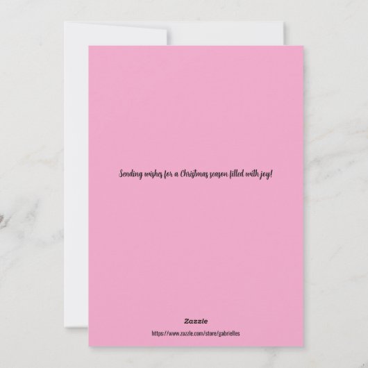 ピンクのフローラヴィンテージスタイルクリスマスオーナメントフラット シーズンカード (裏面)