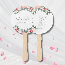 ピンクのフローラヴィンテージバラ赤ちゃんシャワーありがとう ハンドファン