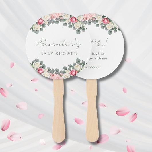 ピンクのフローラヴィンテージバラ赤ちゃんシャワーありがとう ハンドファン