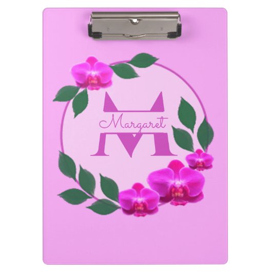 ピンクのフローラヴィンテージパーソナライズされた名イニシャル クリップボード (正面)