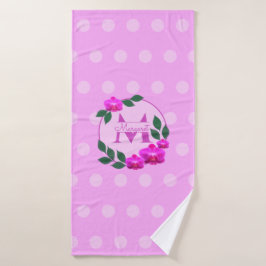 ピンクのフローラヴィンテージパーソナライズされた名イニシャル バスタオルセット