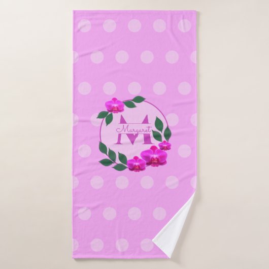 ピンクのフローラヴィンテージパーソナライズされた名イニシャル バスタオルセット (バスタオル)