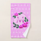 ピンクのフローラヴィンテージパーソナライズされた名イニシャル バスタオルセット (ハンドタオル)