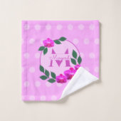 ピンクのフローラヴィンテージパーソナライズされた名イニシャル バスタオルセット (ウォッシュタオル)