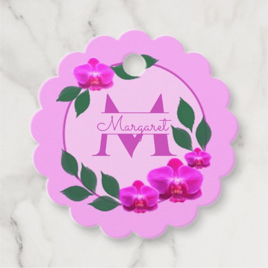ピンクのフローラヴィンテージパーソナライズされた名イニシャル フェイバータグ (正面)