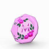 ピンクのフローラヴィンテージパーソナライズされた名イニシャル フォトブロック (左)