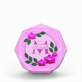 ピンクのフローラヴィンテージパーソナライズされた名イニシャル フォトブロック