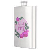 ピンクのフローラヴィンテージパーソナライズされた名イニシャル フラスク (左)