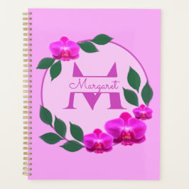 ピンクのフローラヴィンテージパーソナライズされた名イニシャル プランナー手帳